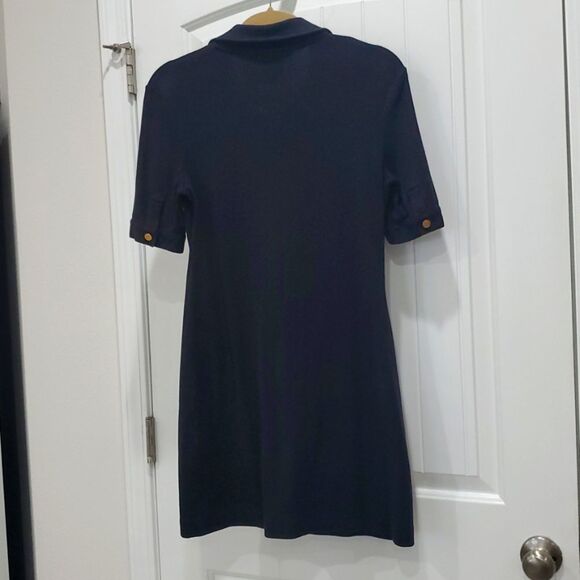 Tory Burch Crepe Polo Dress in Black, Gold Buttons, Size Med - Picture 7 of 7